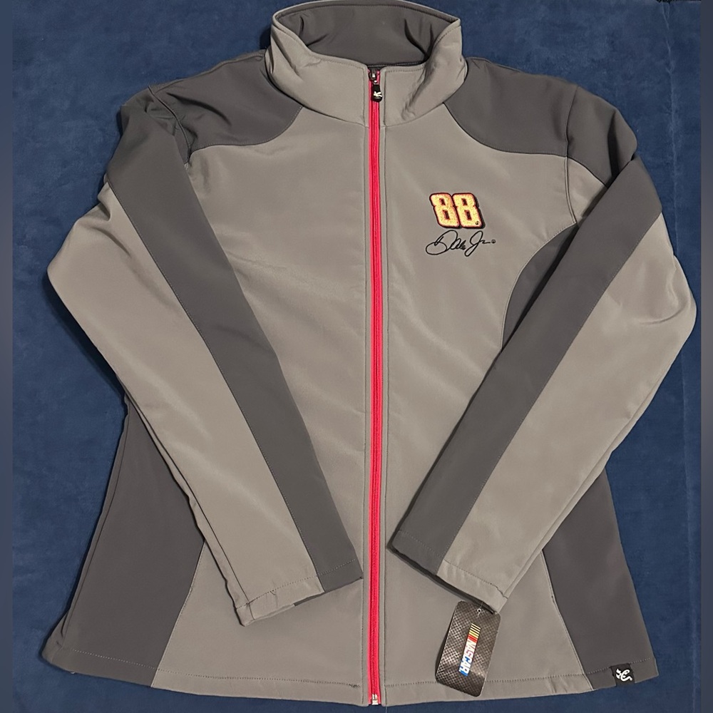 New! Chase Authentics NASCAR Jacket Dale Jr. #88 Grey Full Zip Stretchable Sz XL